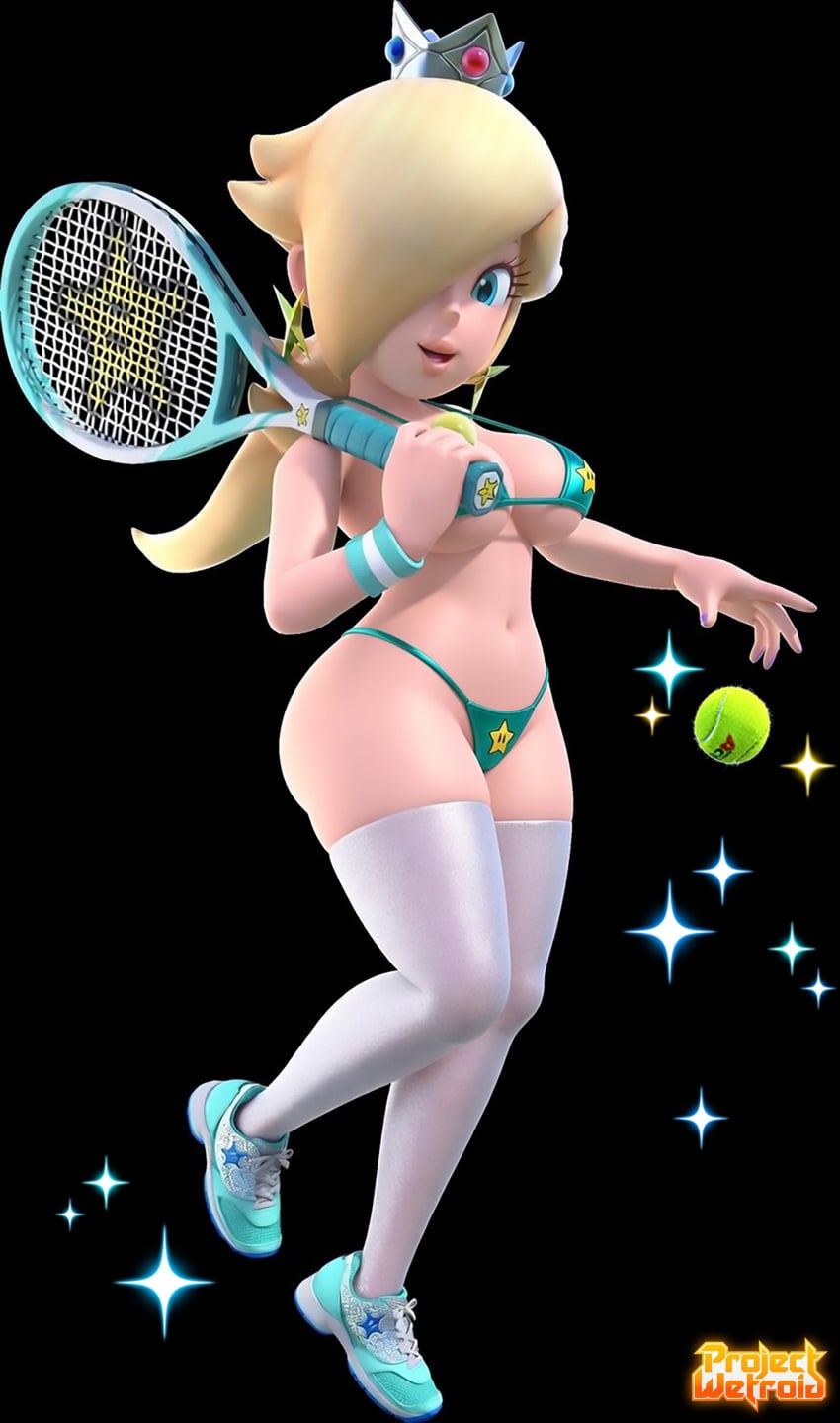 1girls big_ass big_breasts bikini female hi_res mario_tennis navel official_style princess_rosalina projectwetroid rosalina solo sparkles super_mario_galaxy thick_thighs thighhighs thong