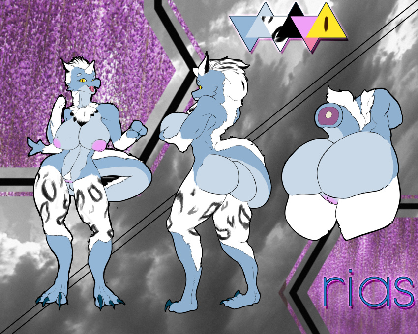 2018 3_fingers 3_toes ass big_breasts big_butt breast_squish breasts digitigrade dragon hair huge_breasts kansyr leopard_spots model_sheet nipples plump_labia pubes puffy_nipples pussy reptile scalie spots talons thick_thighs toes voluptuous white_hair wide_hips yellow_eyes