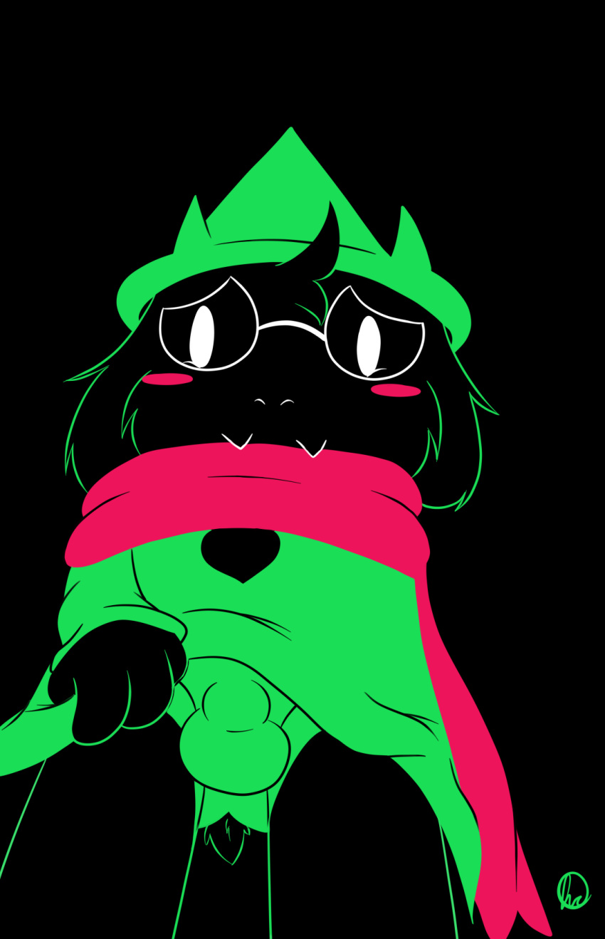 balls below_subject blush boss_monster bulge caprine contimplatininspiratio deltarune eyewear glasses male mammal monster ralsei undertale video_games young