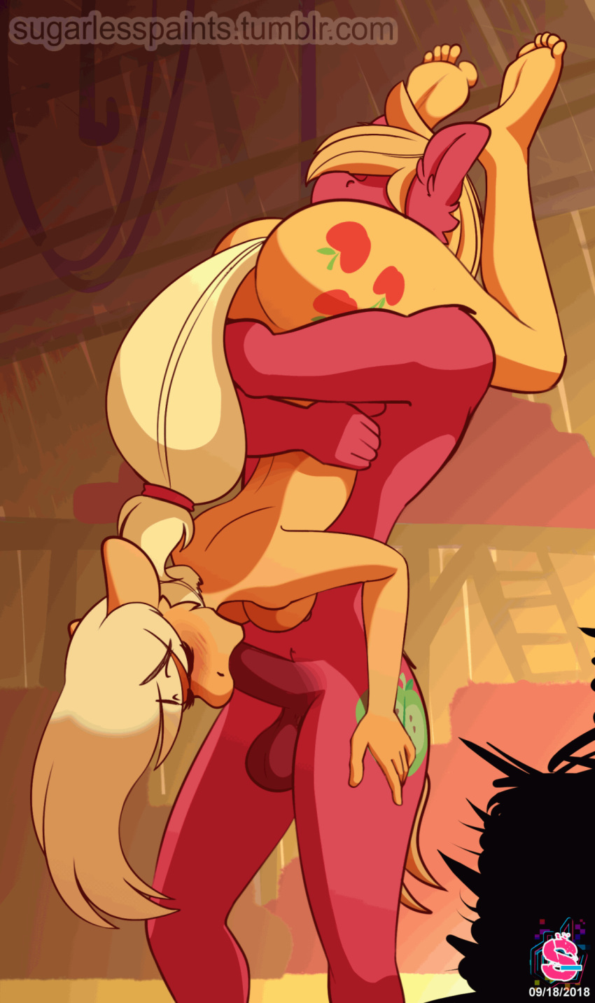 2018 5_fingers 5_toes 69 animated anthro applejack_(mlp) barn big_ass big_macintosh_(mlp) blonde_hair blush breasts brother brother_and_sister closed_eyes cunnilingus cutie_mark deep_throat deepthroat duo equine feet fellatio female fingers friendship_is_magic fur furry highres horse humanoid_feet humanoid_hands incest male mammal my_little_pony nude oral penis pony ponytail red_balls red_fur red_penis sex siblings sister straight straight_hair sugarlesspaints tail tan_fur tan_hair testicles toes watermark