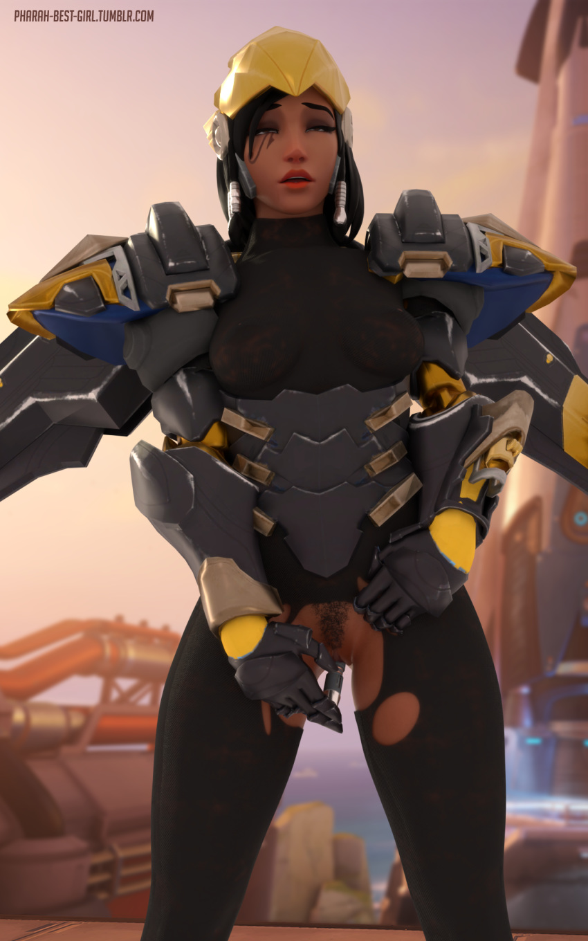 3d abs alternate_costume black_bodysuit black_hair blender bodysuit brown_eyes dark-skinned_female dark_skin female female_masturbation female_pubic_hair hair_ornament helmet high_resolution looking_away masturbation muscles muscular muscular_female object_insertion overwatch pharah pharah-best-girl power_armor pubic_hair rocket titanium_pharah torn_bodysuit torn_clothes vaginal_object_insertion wings