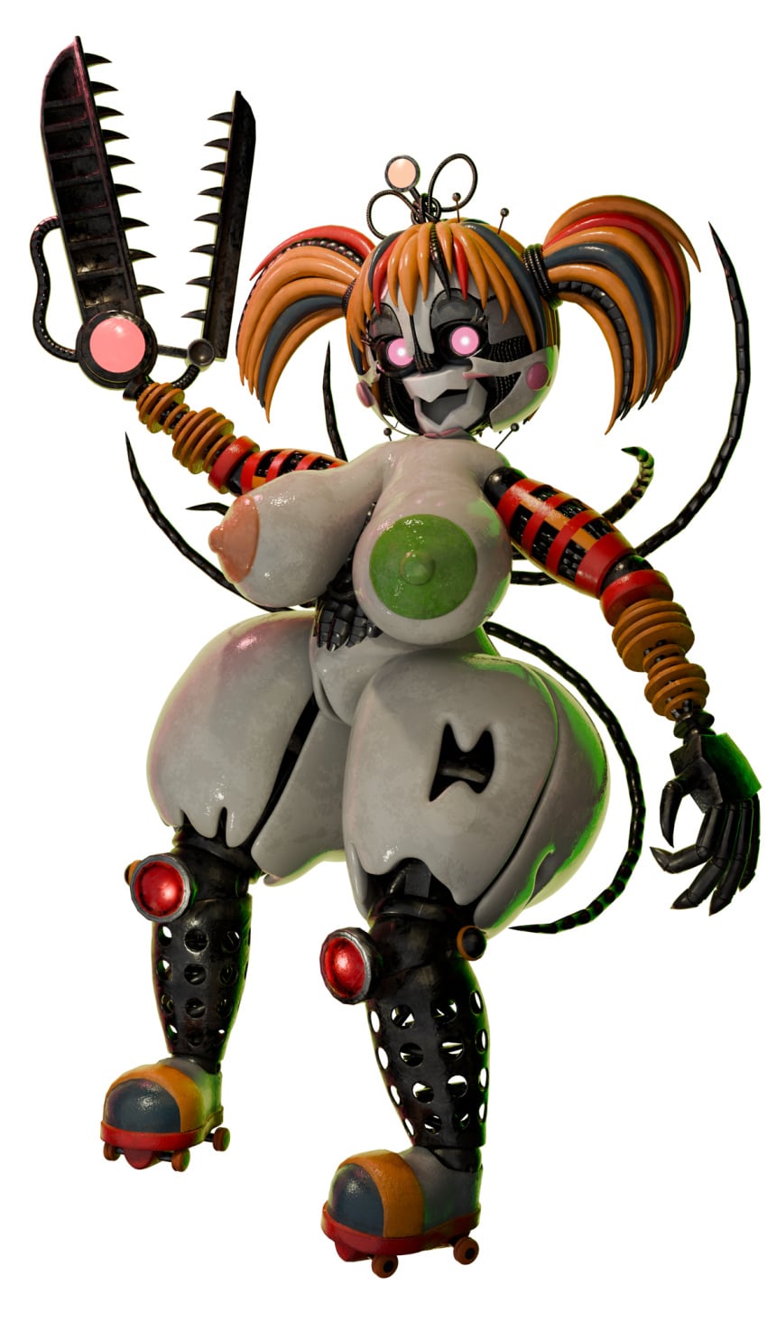 1girls 2026 3d 3d_render animatronic animatronic_girl background big_breasts big_butt breasts butt completely_nude eyes female female_only five_nights_at_freddy's freddy_fazbear's_pizzeria_simulator green_nipples hair jordevoir looking_at_viewer naked naked_female nipples nude nude_female open_mouth orange_hair orange_nipples pink_eyes robot robot_girl scottgames scrap_baby scrap_baby_(fnaf) smile solo solo_female teeth tentacle vagina white_background white_body white_skin