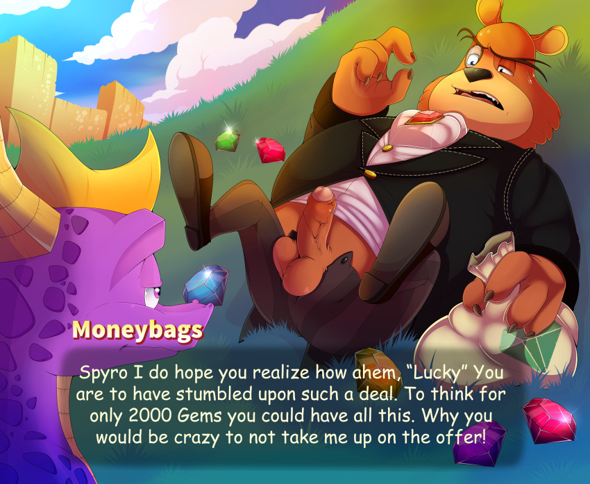 balls bear dragon enookie humanoid_penis male mammal money_bag moneybags_(spyro) obese overweight penis prostitution spyro spyro_the_dragon video_games yaoi