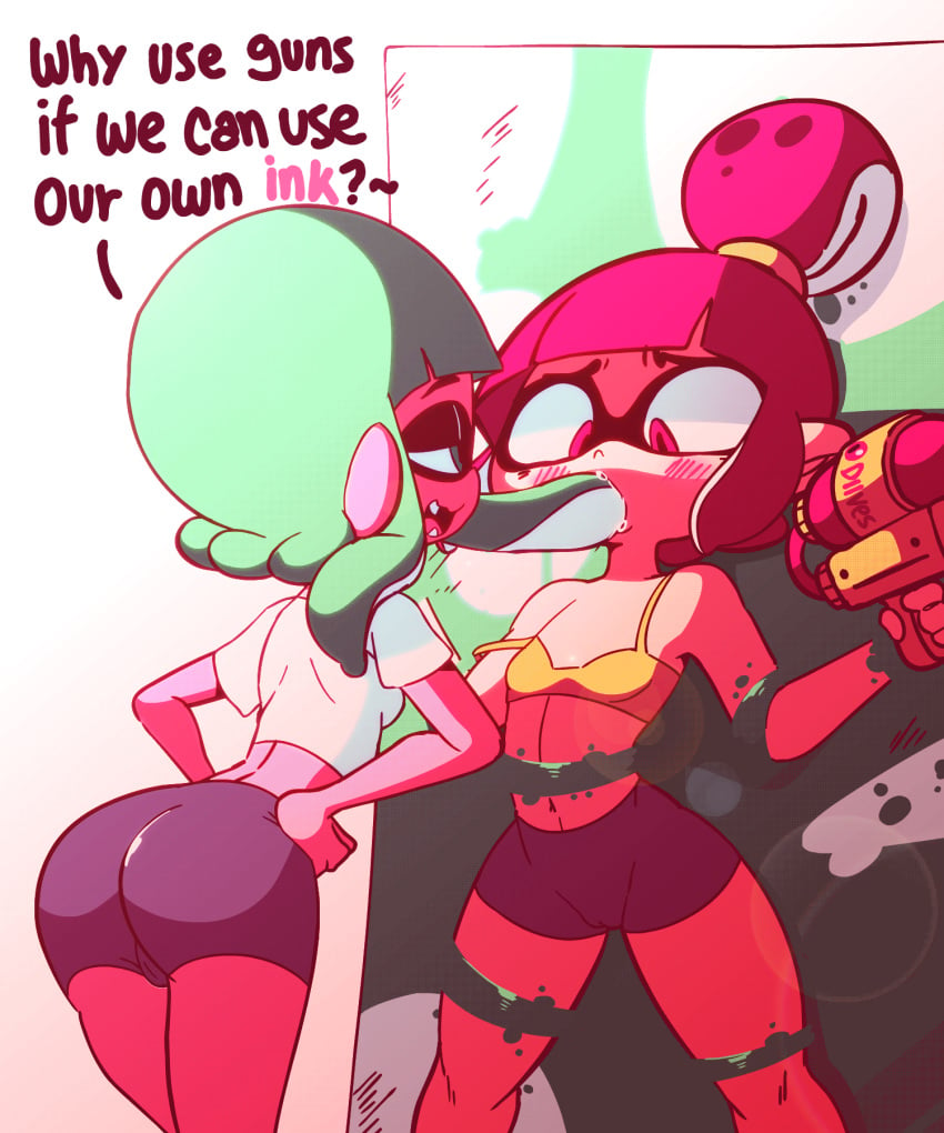 2girls animated bike_shorts diives fellatio female female_only forced forced_oral inkling inkling_girl multiple_girls nintendo oral patreon rape small_breasts splatoon tentacle tentacle_rape text uncommon_stimulation watermark yuri