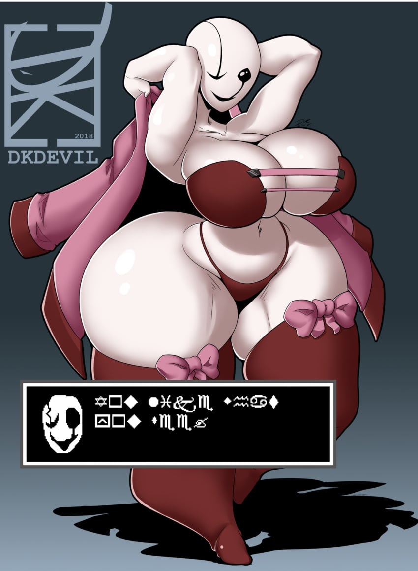 1girls areolae arms_behind_back belly belly_bulge big_breasts breasts chubby dialogue dkdevil female female_only gaster hourglass hourglass_figure huge_ass huge_breasts humanoid large_breasts lingerie rule_63 skindentation stockings text thick_thighs thighhighs underboob undertale wide_hips