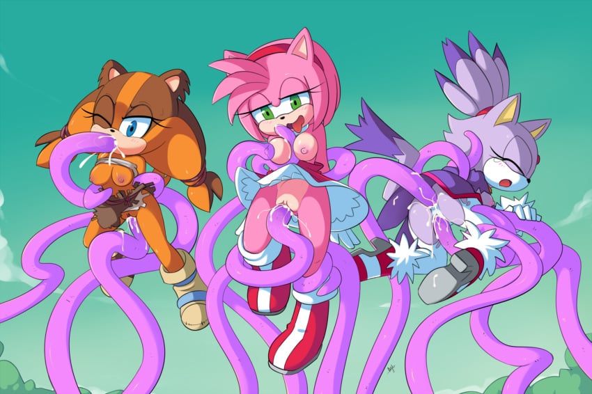 3girls alternate_version_at_source amy_rose anal anthro ayb aybr badger blaze_the_cat blue_eyes blush boots bound breast_sucking breasts brown_fur brown_hair clitoris closed_eyes clothed clothing cloud cum cum_in_ass cum_in_mouth cum_in_pussy cum_inside double_penetration dress eyelashes feline fellatio female female_only footwear forced fur gloves green_eyes group hairband half-closed_eyes hedgehog jungle_badger lactating lactation legwear lifted mammal medium_breasts milk milking_tentacles multiple_females multiple_girls nipples one_eye_closed open_mouth oral orange_fur outside penetration pink_fur pink_hair plant pleasure_face pleasure_rape purple_fur pussy rape sega sex shrub skirt sonic_(series) sonic_boom sticks_the_badger sticks_the_jungle_badger sticks_the_tejon stockings sucking suspension tears tentacle tentacle_sex tentacle_sucking_breasts tongue tongue_out topless upskirt vaginal_penetration