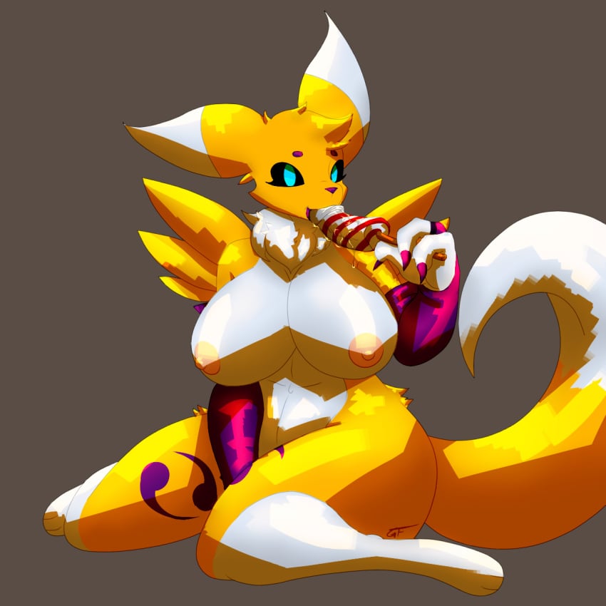 anthro big_breasts breasts candy digimon female food gf lollipop mammal renamon solo