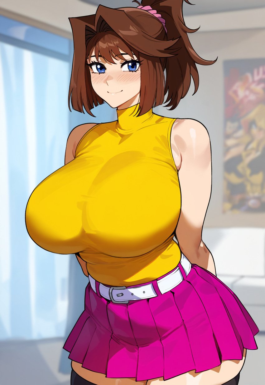 1girls ai_generated anzu_mazaki brown_hair creamy_ai female female_focus female_only light-skinned_female light_skin short_hair solo tagme tea_gardner thiccwithaq_(ai_style) yu-gi-oh! yu-gi-oh!