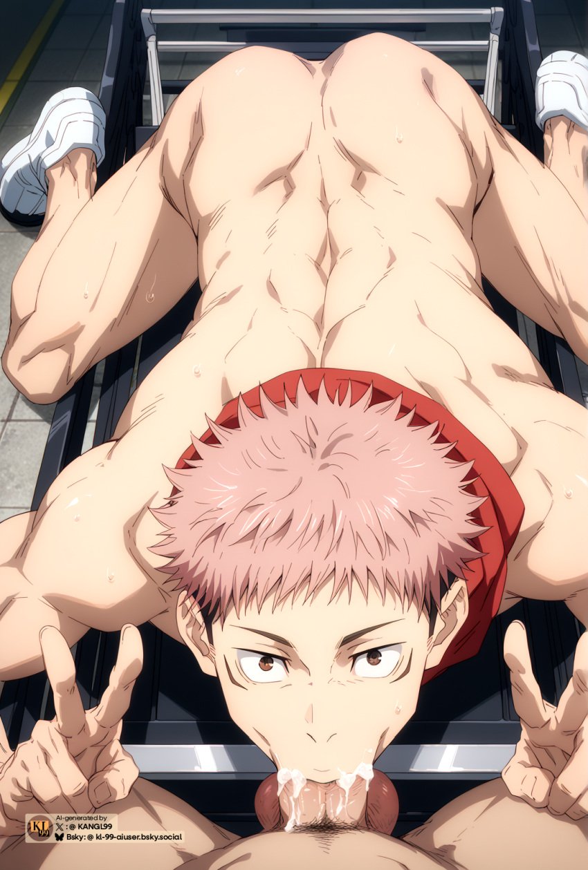 ai_generated anime bara gay hentai itadori_yuuji jujutsu_kaisen kl_99 male male/male male_only yaoi