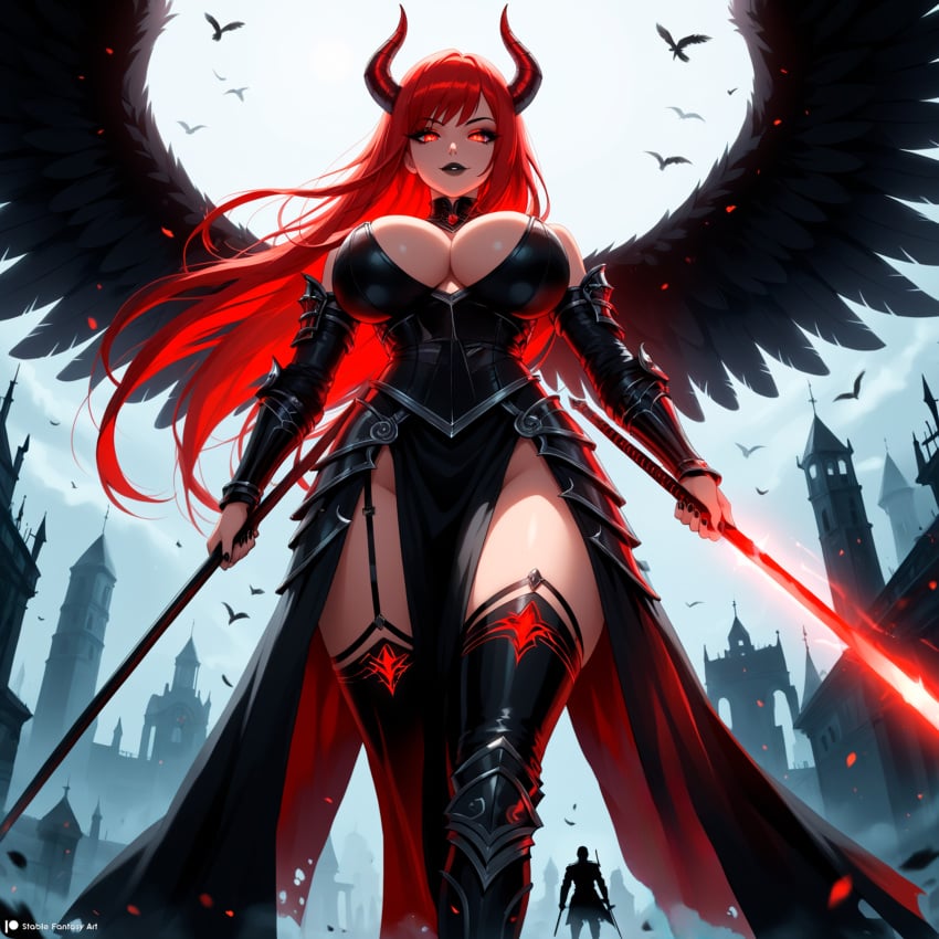 1female 1girls ai_generated armed armor armored_female ass bangs belly_button big_ass big_breasts black_wings blade blush blushing_at_viewer boob breasts breasts_exposed breasts_out bruise bruised bruises child_bearing_hips curvy curvy_female curvy_figure dark_aura demon demon_girl demon_horns devil devil_horns dominatrix fallen_angel fantasy female femdom fight fighting_pose fire_eyes from_below horn horns horny huge huge_ass innie_belly_button light-skinned_female long_hair looking_at_viewer morrigan_(stblfantasy) navel original outdoors pale-skinned_female patreon presenting_breasts princess pussy pussy_exposed red_hair sadistic sensual sexually_suggestive sexy shiny_skin solo solo_female solo_focus stable_diffusion stblfantasy suggestive sword thick thick_thighs thighs toned toned_body toned_female torn_armor torn_clothes torn_clothing very_long_hair voluptuous voluptuous_female warrior wounded wounds