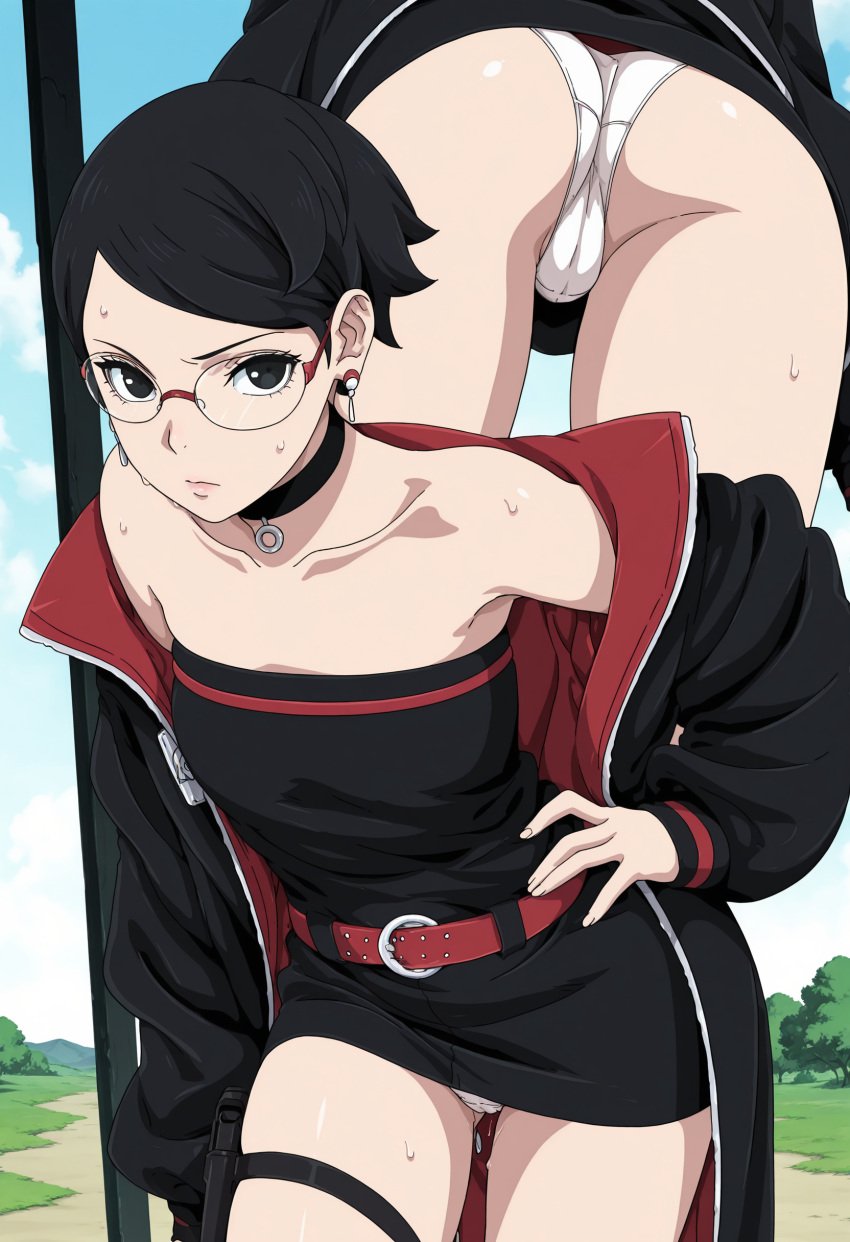 ai_generated black_hair boruto:_two_blue_vortex female female_only glasses naruto naruto_(series) panties sarada_uchiha teenage_girl teenager