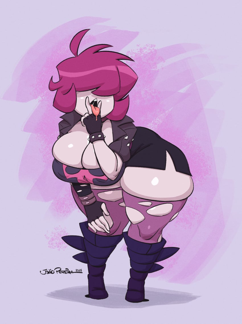 1girls bent_over big_breasts breasts cleavage female female_only gaz_membrane goth goth_girl hair_over_eyes invader_zim joaoppereiraus leaning_forward solo thick_thighs tongue tongue_out wide_hips