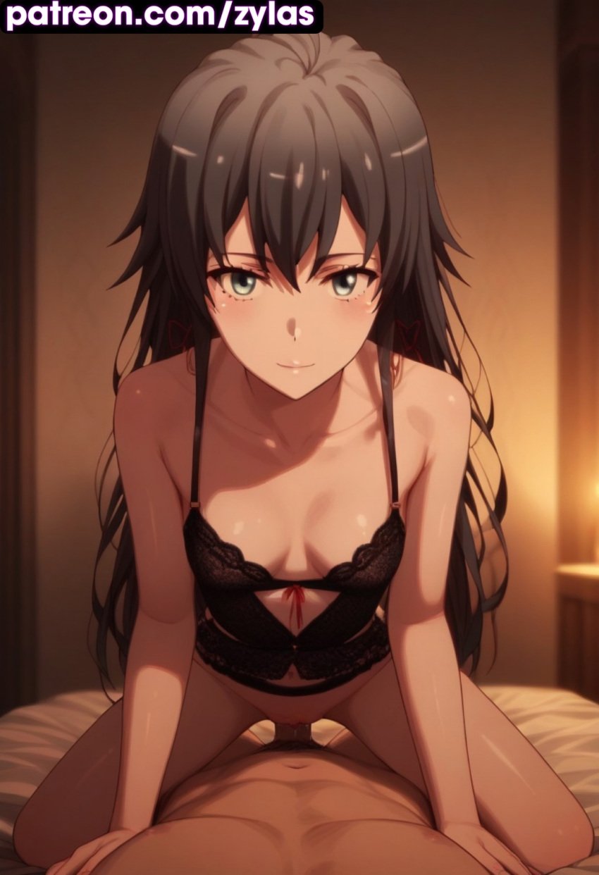 ai_generated cowgirl_position lingerie my_teen_romantic_comedy_snafu pose ryuuziken01 small_breasts vagina vaginal_penetration vaginal_sex yukinoshita_yukino