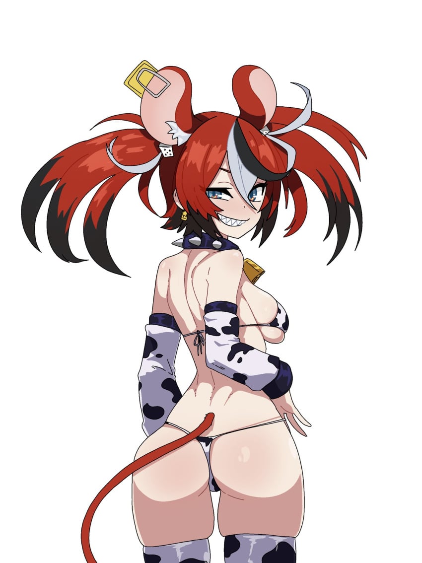 1girls animal_ears ass bikini bitch cow_print cow_print_bikini hakos_baelz healerart hololive hololive_english hololive_english_-council- hololive_english_-promise- rat_ears rat_tail red_hair tail