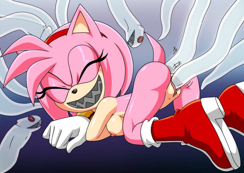 amy_rose anal anus boo_(sonic) breasts closed_eyes double_penetration female ghost penetration possessed_amy_rose possession pussy sex sharp_teeth sonic_(series) tentacle vaginal_penetration