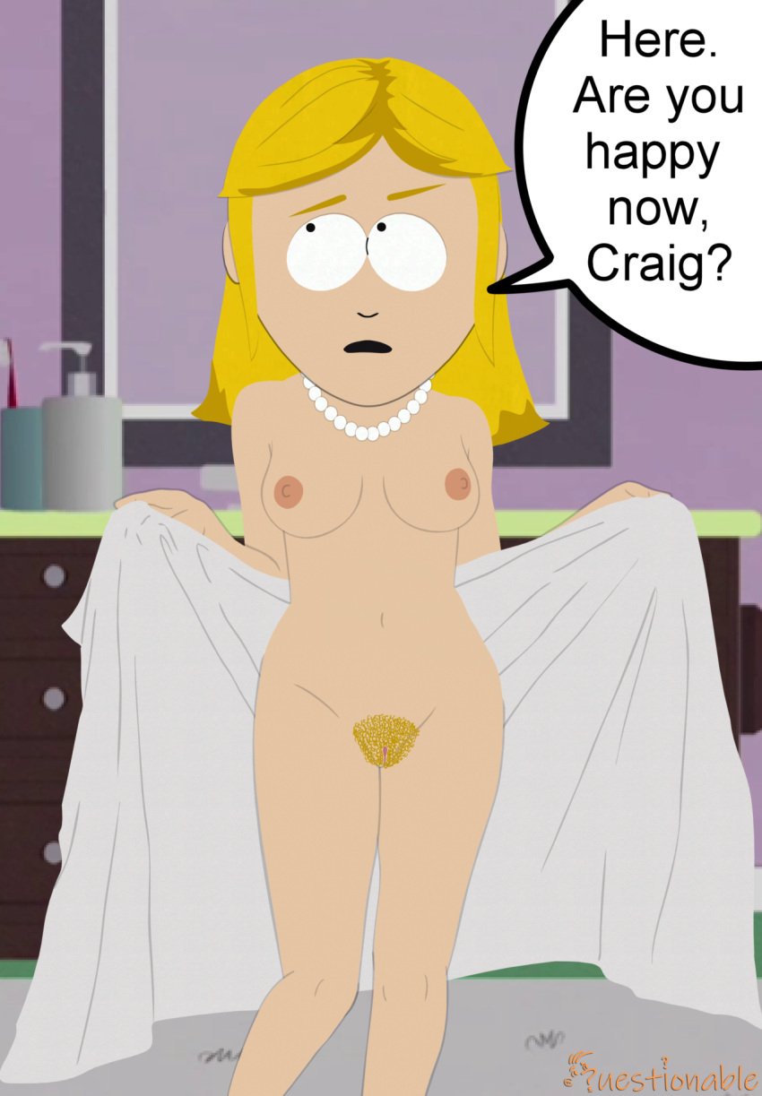 1girls accurate_art_style blonde_hair breasts bruh craig_tucker english_text female female_focus female_only hairy_pussy laura_tucker long_hair milf mother nipples nude nude_female pearl_necklace presenting presenting_breasts presenting_pussy presenting_vagina pubic_hair pussy questionable_(artist) south_park speech_bubble unshaved_pussy vagina