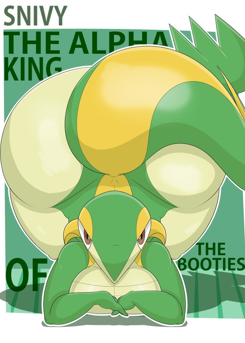 all_fours ambiguous_gender angry anthro bloocherrypie fat_ass huge_ass looking_at_viewer magazine_cover pokemon seductive simple_background snivy tail text