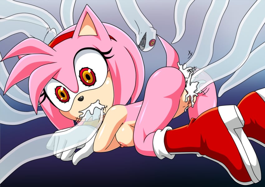 amy_rose anal anus boo_(sonic) breasts cum cum_in_ass cum_in_mouth cum_in_pussy cum_inside exposed_torso female footwear ghost handwear mostly_nude oral penetration possessed_amy_rose possession pussy sex sonic_(series) tentacle triple_penetration unusual_pupils vaginal vaginal_penetration