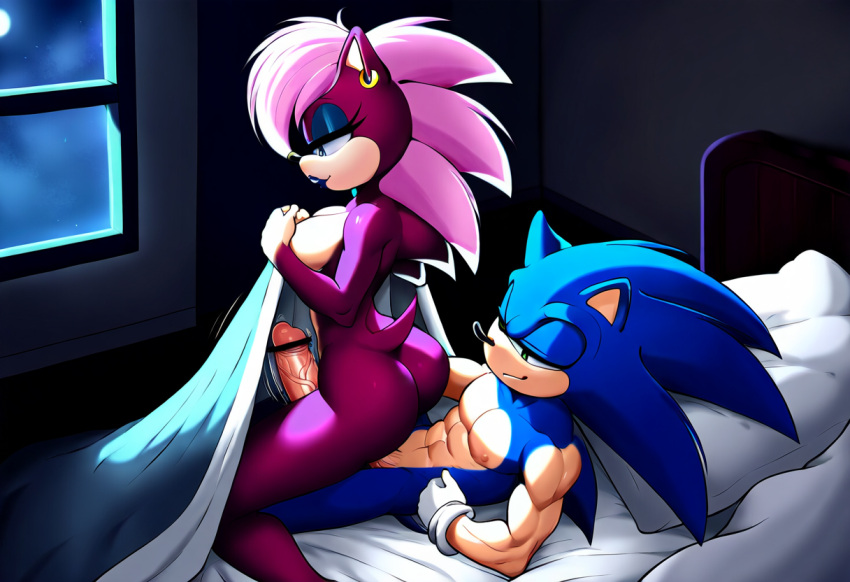 ai_generated ass blue_body breasts female green_eyes incest magenta_fur male male/female pink_hair sex sonia_the_hedgehog sonic_(series) sonic_the_hedgehog sonic_the_hedgehog_(series) sonic_underground straight veiny_penis