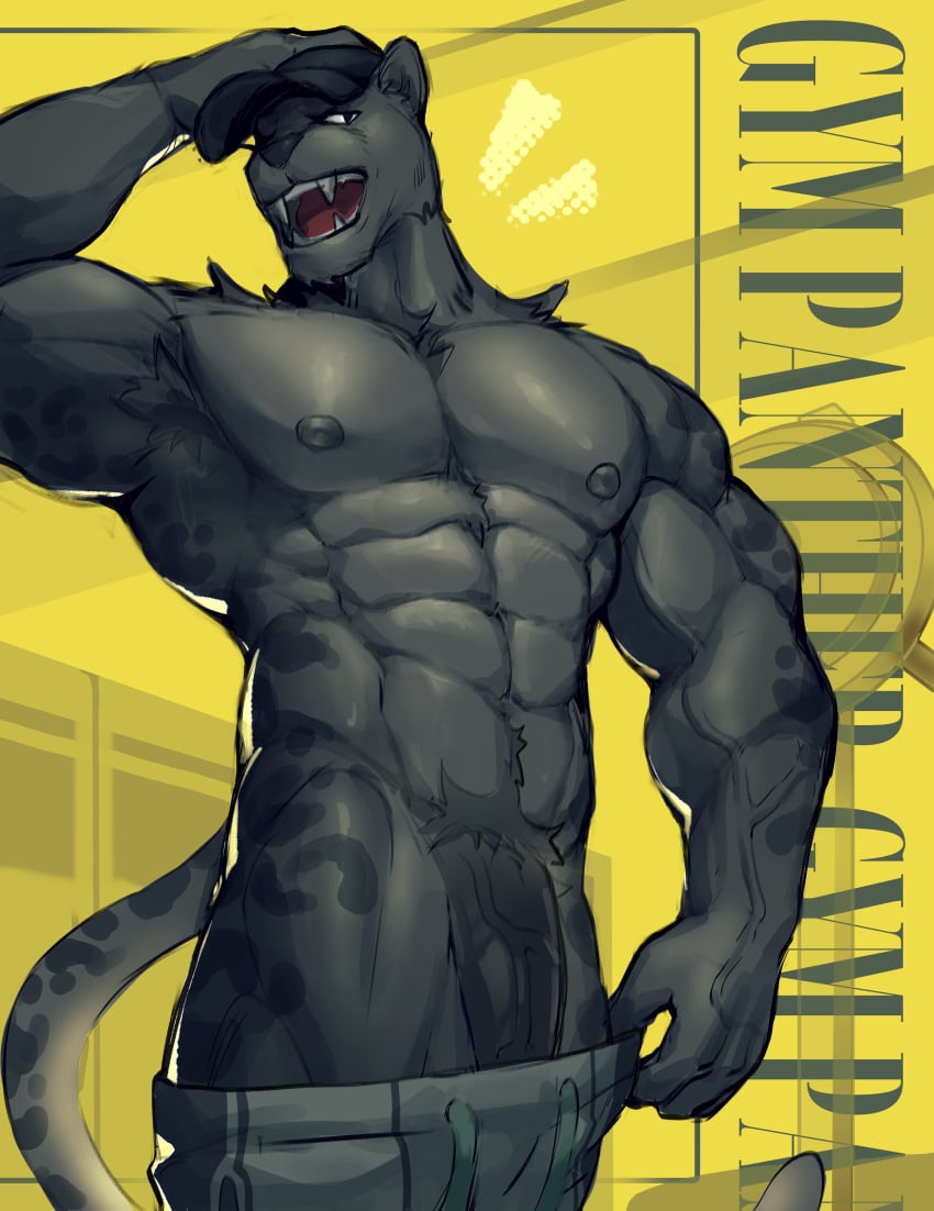 absurd_res animal_humanoid anthro athletic_wear black_body black_fur bottomwear clothing exhibitionism felid felid_humanoid feline feline_tail fur genitals gym_bottomwear gym_shorts hat headgear headwear hi_res humanoid male male_only mammal mammal_humanoid mixterart muscular muscular_anthro muscular_arms muscular_male muscular_thighs nipples nude nude_male pantherine pantherine_humanoid pecs penis sharp_teeth shorts solo solo_focus tail teeth vein veiny_penis