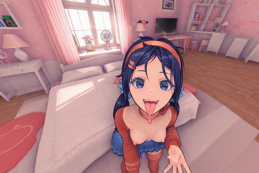 1girls ai ai_generated blue_hair choker crazy_mita_(miside) cum dildo dildo_in_pussy long_hair miside mita_(miside) open_mouth pov pussy pussy_juice riding twintails yinluok