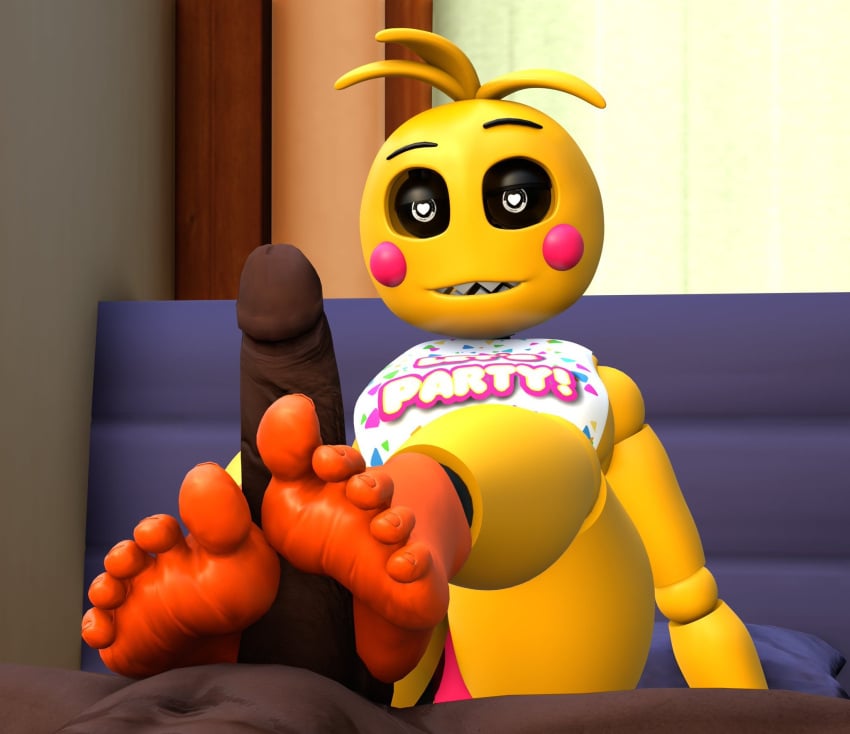 1boy 1boy1girl 1girl1boy 1girls 3d 3d_(artwork) 5_toes barefoot chica_(fnaf) chicken_girl dark-skinned_male dark_skin feet feet_on_penis feet_up female female/male female_focus five_nights_at_freddy's five_nights_at_freddy's_2 fnaf foot_fetish foot_focus foot_grab foot_play footfetishrenders footjob heart-shaped_pupils heart_eyes human_male human_male_on_anthro_female human_male_on_humanoid_female human_on_robot male male/female orange_feet robot robot_girl robot_on_human scottgames toe_curl toes toy_chica_(fnaf) toy_chica_(love_taste) yellow_body yellow_feathers yellow_fur