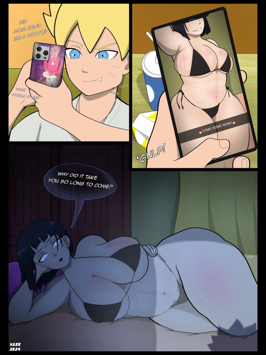 1boy 1girls 3:4 big_breasts bikini black_hair blonde_hair blue_eyes boruto:_naruto_next_generations bra breasts busty busty_female cellphone curvaceous curvy curvy_body curvy_female curvy_figure female hassdr4w huge_breasts hyuuga_hinata imminent_incest imminent_sex incest large_breasts male milf mother mother_and_son naruto panties phone phone_screen photo selfie swimsuit thick_thighs uzumaki_boruto voluptuous voluptuous_female