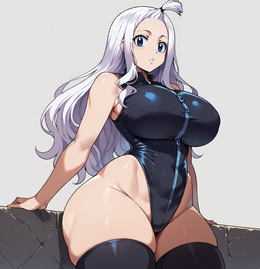 ai_generated bare_thighs blue_eyes bodysuit fairy_tail gigantic_breasts huge_breasts huge_thighs light-skinned_female light_skin long_hair looking_down low-angle_view massive_breasts mirajane_strauss smogai solo_female squatting stockings sweat sweatdrop thick_body thick_female thick_thighs thighs thighs_bigger_than_head voluptuous voluptuous_female white_hair