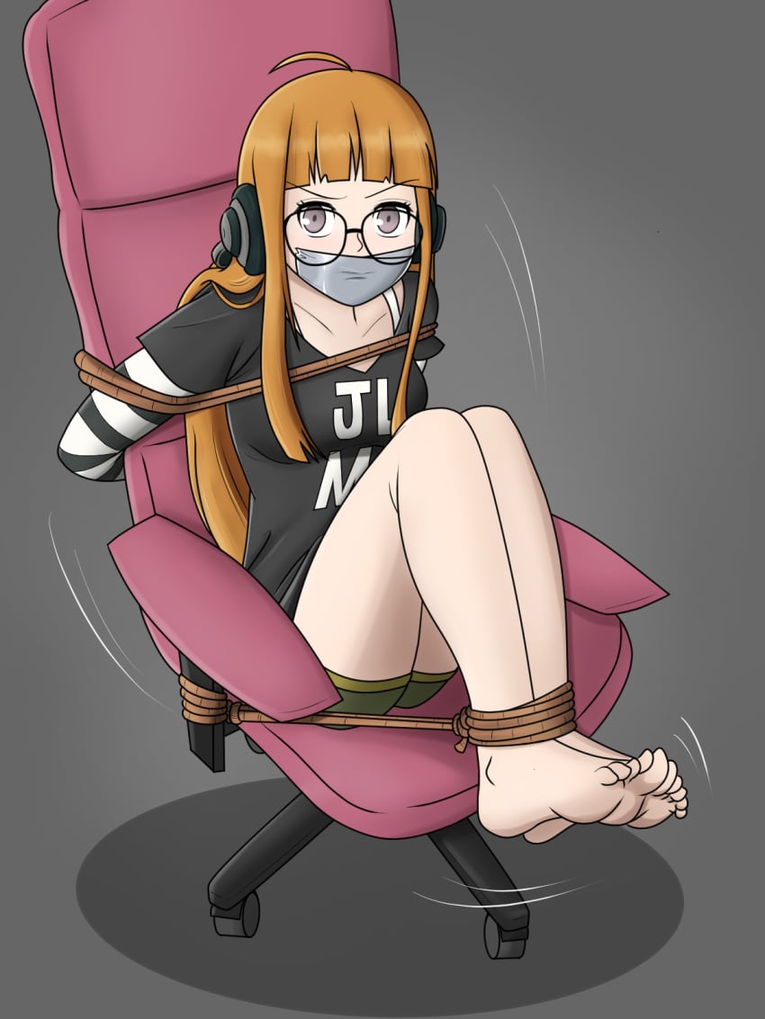 2d 2d_(artwork) atlus bondage bound female female_focus female_only femsub gag human human_only light-skinned_female light_skin nivek15 orange_hair persona persona_5 sakura_futaba