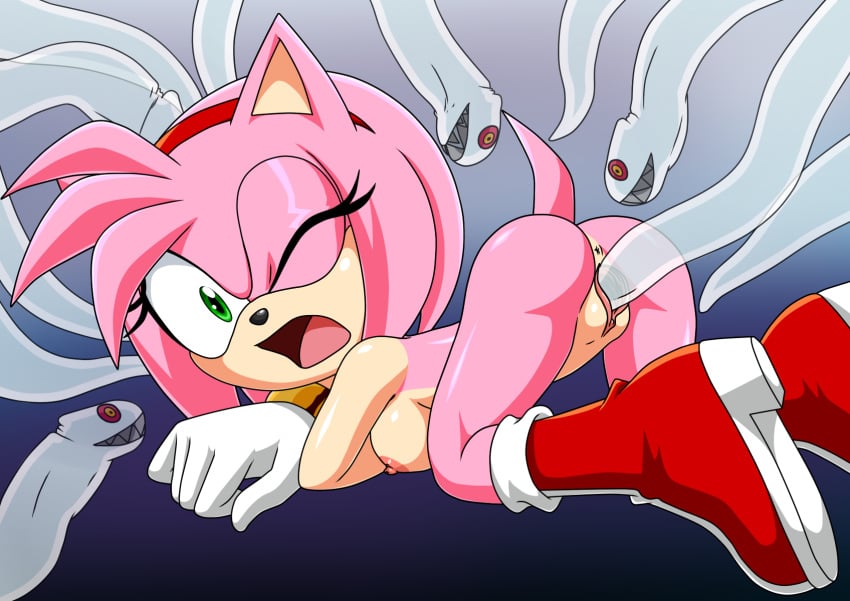 amy_rose anus boo_(sonic) breasts fear female ghost green_eyes one_eye_closed open_mouth penetration possession pussy rape sonic_(series) tentacle tentacle_rape vaginal_penetration