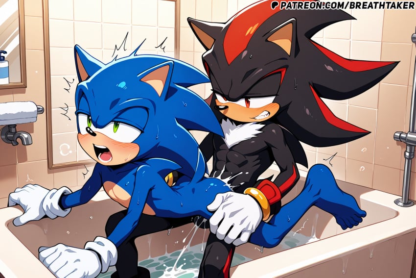 ai_generated anal_sex bathroom black_fur blue_fur breathtaker furry furry_male gay_sex green_eyes holding_legs male_only red_eyes shadow_the_hedgehog sonic_(series) sonic_the_hedgehog sonic_the_hedgehog_(series) yaoi