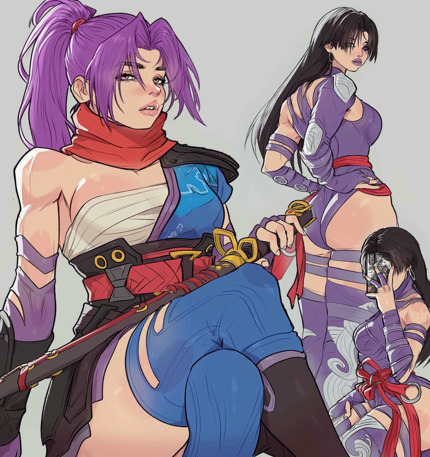 1girls big_ass black_hair dat_ass long_hair marvel marvel_comics marvel_rivals muscular_arms psylocke psylocke_(marvel_rivals) purple_hair sai_(marvel) tagme vengeance_psylocke x-men yoracrab