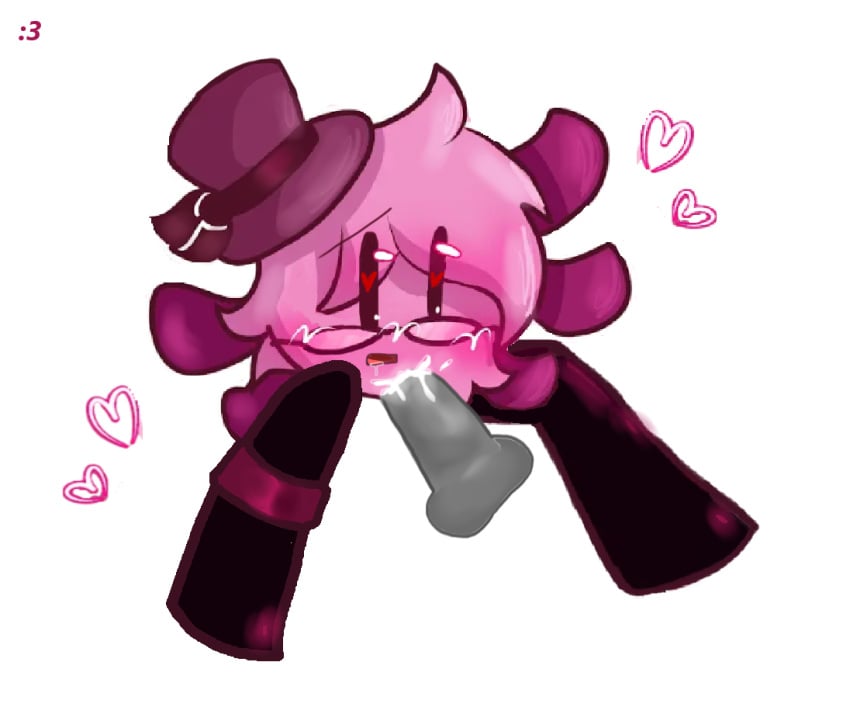 :3 axolotl blush blush blush_lines cum_inside cute cute_eyes drool gills glasses gray_dick hair_tuff hat_bow heart-shaped_pupils hearts_around_head kinito kinitopet legs_spread open_mouth pink_hat pink_head pink_hearts pink_legs