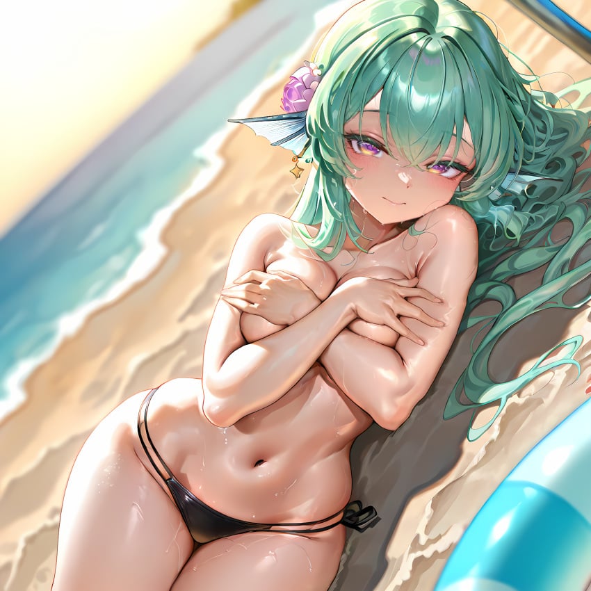 ai_generated bikini covering_breasts finana_ryugu nijisanji_en non_nude vtuber