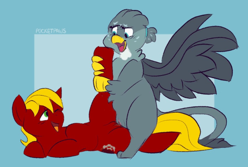 2girls animated avian duo equine female female_only feral fur furry gabby_(mlp) gryphon horse leg_hug mammal masturbation my_little_pony one_eye_closed pocketpaws pony pussy sex short_playtime tribadism yuri