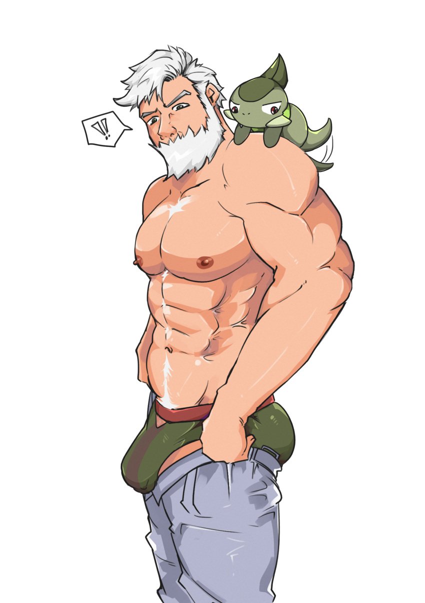 bear_(body_type) beard confused confusion daddy dilf drayden flaccid flaccid_penis hanamuransfw male male_only muscles muscular muscular_male old_man pokemon pokemon_bw pokemon_bw2 silver_fox tight_pants_(meme) underwear