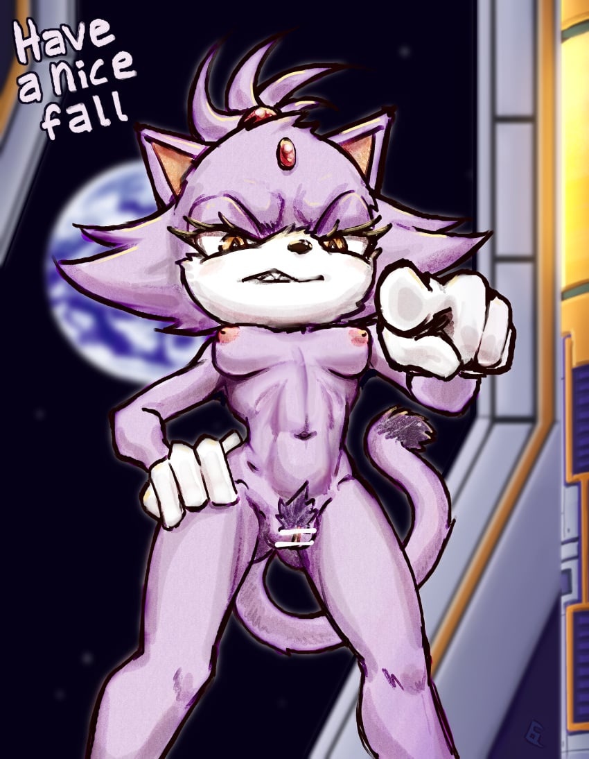 2024 5_fingers absurd_res anthro athletic athletic_anthro athletic_female biped blaze_the_cat blurred_background breasts censored censored_clitoris censored_genitalia censored_pussy clothing detailed_background domestic_cat earth english_text felid feline felis female fingers forehead_gem frown_eyebrows fur gem genitals gloves gloves_only hair hand_on_hip handwear handwear_only hi_res looking_at_viewer mammal medium_breasts mostly_nude navel nipples planet ponytail pubes purple_body purple_fur pussy sega sharp_teeth small_breasts solo sonic_(series) sonic_the_hedgehog_(series) space standing star strawberryenema tail teeth text yellow_eyes