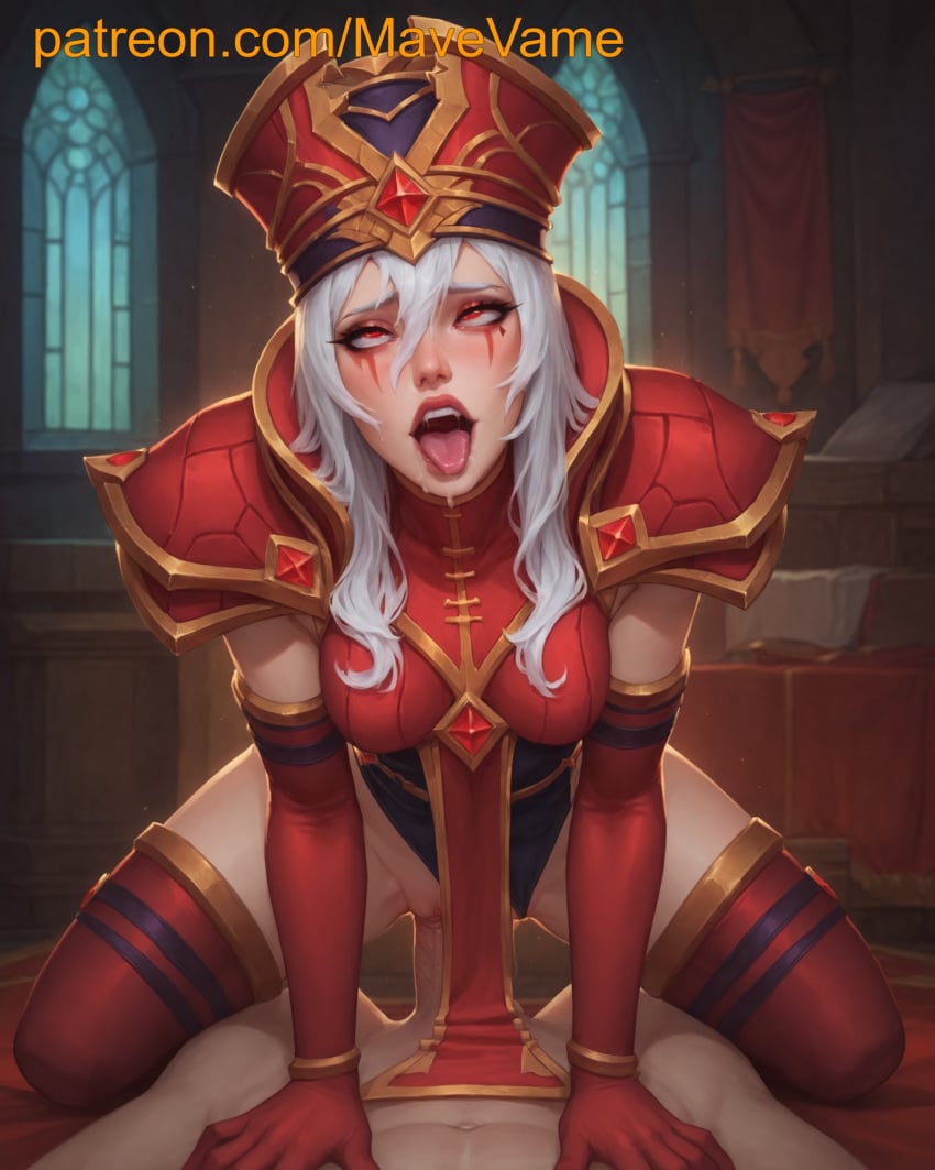 ahe_gao ahegao_face ai_generated blizzard_entertainment cowgirl_position loincloth open_mouth pelvic_curtain pussy_juice red_eyes riding rolling_eyes sally_whitemane sex sex_under_clothes sex_under_dress sex_under_loincloth sex_under_skirt tongue_out vaginal_penetration vaginal_sex white_hair world_of_warcraft