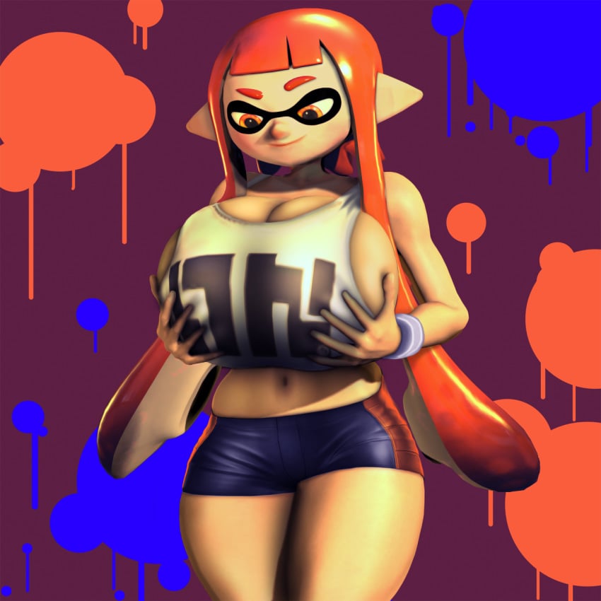 1girls 3d alternate_breast_size anthro big_breasts booty_shorts breast_grab breasts cephalopod cephalopod_humanoid cleavage female female_only front_view grabbing_own_breasts hands_on_breasts hands_on_own_breasts huge_breasts humanoid hyper hyper_breasts inkling inkling_girl kaori_(splatoon) large_breasts looking_at_breasts mask_(marking) nintendo pointy_ears raikovjaba smirk solo solo_female splatoon squid standing tentacle tentacle_hair thick_thighs tight_clothing white_skin