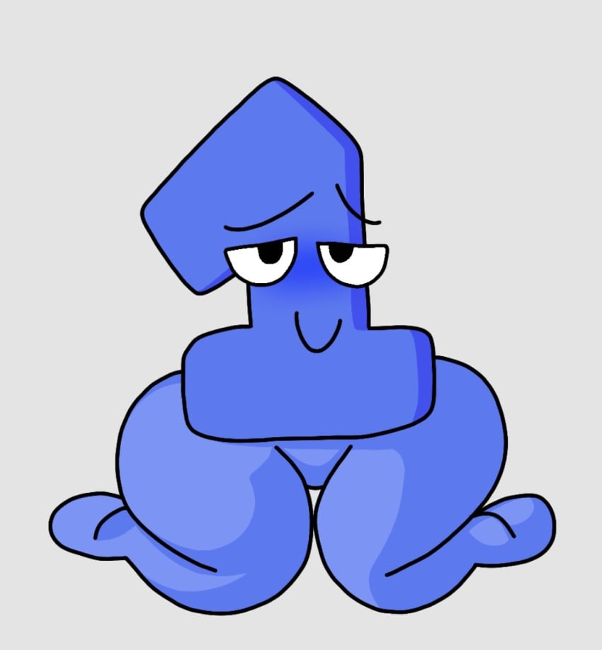 algebralien battle_for_dream_island bfdi blue_body blue_skin blush blushing blushing_at_viewer blushing_female color colored eyes_half_open female female_only front_view kneeling no_sex number object_shows one one_(bfdi) solo solo_female thatboringfellow the_power_of_two thick_thighs thighs tpot twitter_link weird white_background