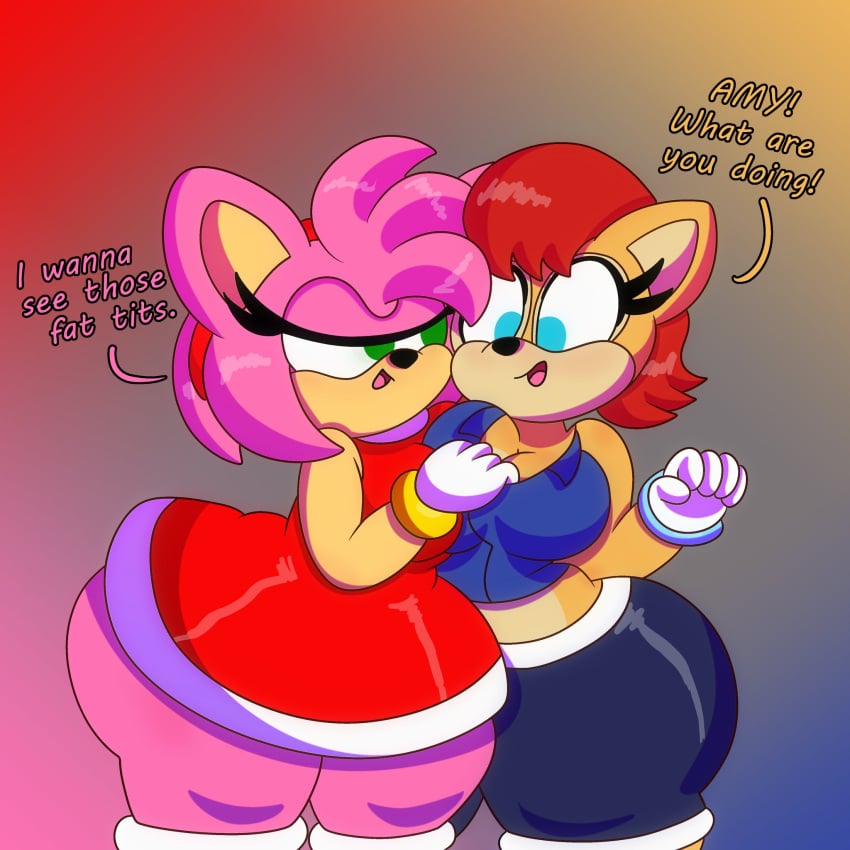 3barts amy_rose archie_comics big big_ass big_breasts nervous_smile sally_acorn seductive_look sega sonic_(series) sonic_satam sonic_the_hedgehog_(archie) sonic_the_hedgehog_(comics) sonic_the_hedgehog_(series) surprised touching touching_chest wildbrain