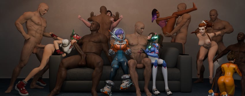 3d 3d_model ambiguous_penetration asian_female blender blowjob blowjob_face brigitte brigitte_lindholm carrying carrying_partner cheek_bulge d.va dark-skinned_female dark-skinned_male dark_skin fellatio female fucked_from_behind fucked_silly group_sex hana_song huge_cock imminent_sex interracial juno_(overwatch) kiriko_(overwatch) kiriko_kamori lena_oxton light-skinned_female light-skinned_male male mei_(overwatch) mei_ling_zhou multiple_boys multiple_girls olivia_colomar orgy overwatch overwatch_2 partially_clothed penis sex sombra split_roast suprised teasing teo_minh tracer