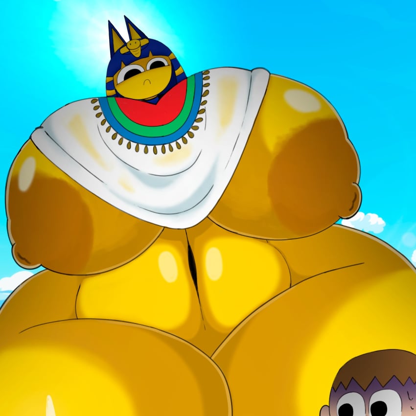 1female 1girls 1male animal_crossing ankha anthro anthro_focus anthro_on_human big_areola big_ass big_belly big_breasts big_eyebrows big_muscles big_nipples big_thighs breasts_bigger_than_head cat_ears cat_girl cat_humanoid catgirl colonbey dominant dominant_anthro dominant_female domination female female_focus furry huge_breasts hyper hyper_breasts hyper_hips hyper_thighs imminent_sex looking_at_another looking_down male menacing nervous nervous_sweat nintendo standing straight straight_face sweat villager_(animal_crossing)