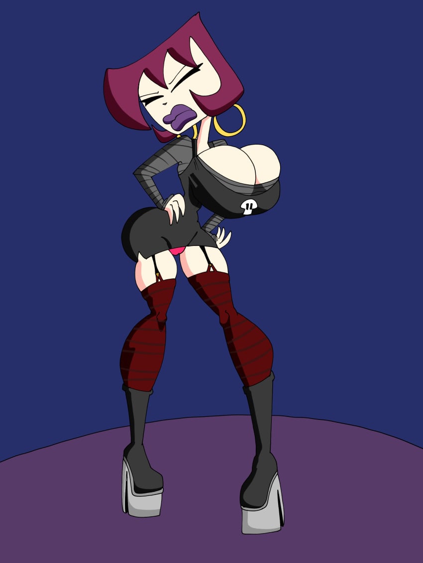 bimbo bimbo_body bimbo_lip bimbo_lips bimbofication bimbofied earrings gaz_membrane invader_zim purple_hair short_hair solo solo_female tagme