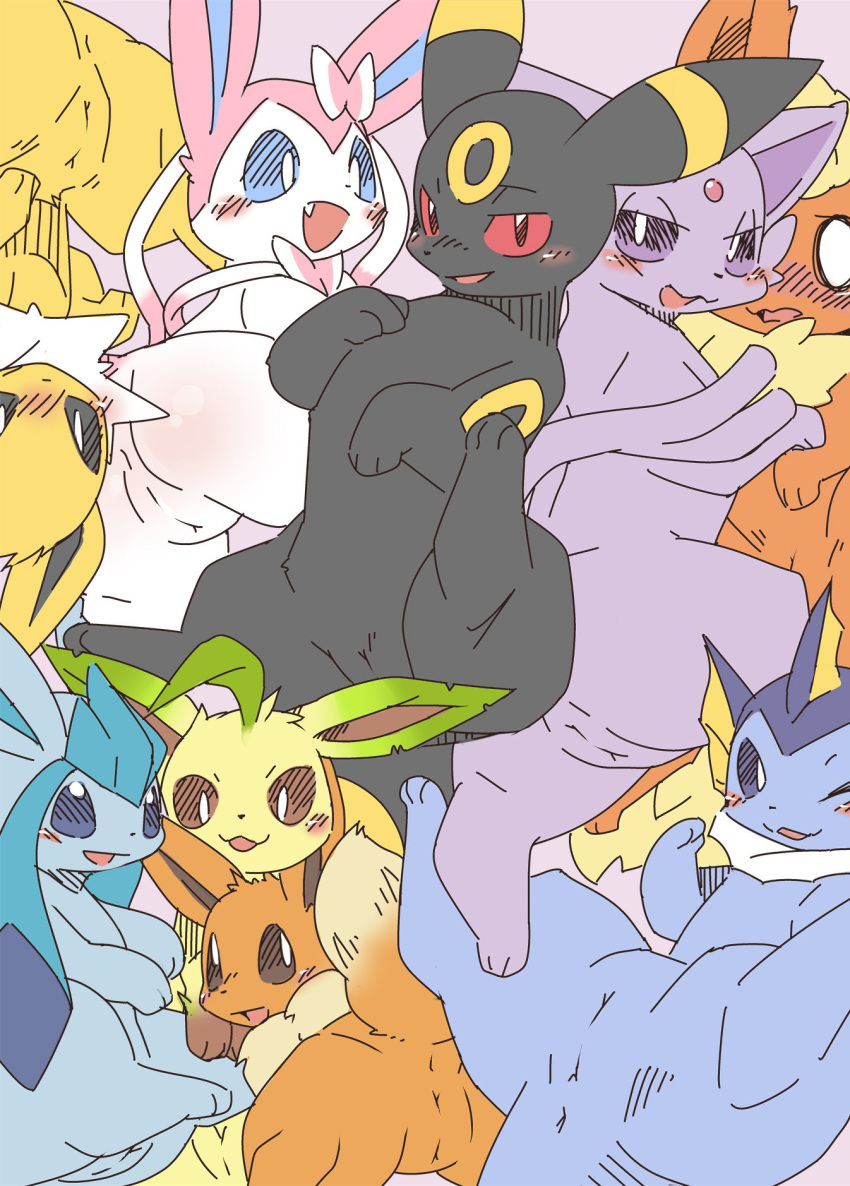 9girls all_nine_eeveelutions anus belly big_ears black_eyes black_fur blacky_(pokemon) blue_eyes blue_fur blush booster_(pokemon) brown_eyes canine eevee eeveelution eievui eifie_(pokemon) espeon feline female female_only feral flareon flat_chest fur furry glaceon glacia_(evolution) group hair hi_res jolteon kesu_pu leafeon leafia long_ears looking_at_viewer nintendo no_nipples nude nymphia open_mouth paws pink_fur pink_hair pokemon pokemon_(species) pokemon_dppt pokemon_gsc pokemon_rgby pokemon_xy presenting purple_eyes purple_fur pussy red_eyes red_sclera showers_(pokemon) smile sylveon teeth thunders tongue umbreon vaporeon video_games white_fur yellow_fur