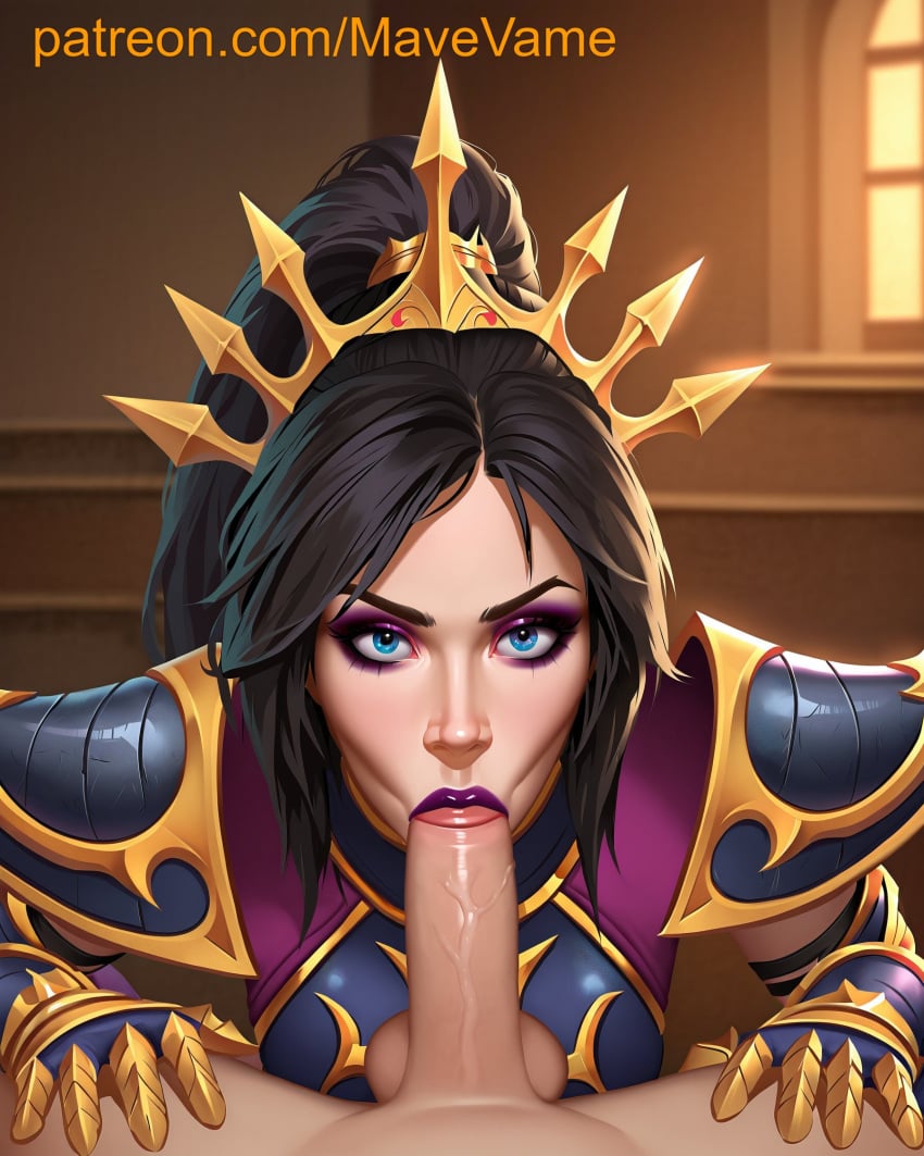 ai_generated armor balls black_hair blizzard_entertainment blowjob blowjob_face blue_eyes diablo li-ming oral oral_penetration oral_sex sucking