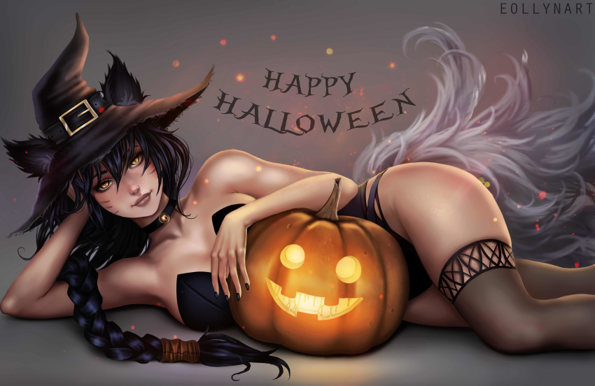 1girls ahri bewitching_ahri breasts cleavage eollynart female female_only harrowing large_breasts league_of_legends panties solo wide_hips witch_hat