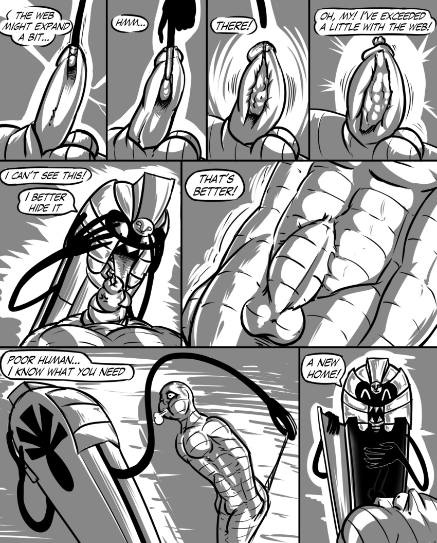 5_fingers balls bulge cofagrigus comic dialogue dragmon duo english_text erection expansion fingers forced generation_5_pokemon genital_expansion genitals greyscale hi_res human humanoid_genitalia humanoid_penis immobile male male/male mammal monochrome mummification nintendo penetration penis penis_expansion pokemon pokemon_(species) rape speech_bubble text urethral urethral_penetration