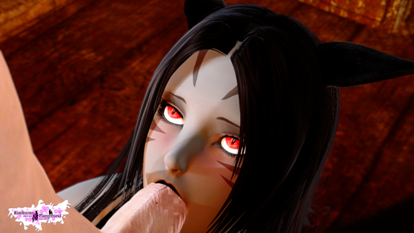 3d black_hair black_hair_female blowjob blush blushing catgirl cupiditatem dark-skinned_female dark_skin fellatio final_fantasy final_fantasy_xiv looking_at_partner looking_at_viewer looking_up male/female miqo'te oral oral_sex penis_in_mouth red_eyes riaykuras_playground sucking sucking_penis