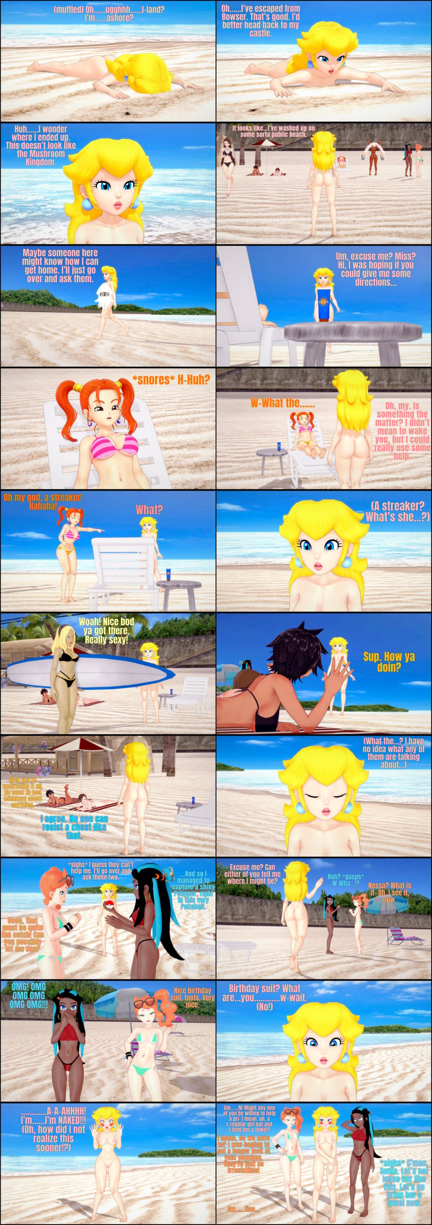 3d 6+girls 9girls aqua_hair arms_(game) ass barefoot beach beach_chair beach_towel beach_umbrella bikini black_bikini black_hair blonde_hair blooper breasts brown_hair casual_nudity censored_to_uncensored clothed_female_nude_female completely_nude completely_nude_female crossover dragon_quest dragon_quest_viii earrings embarrassed_nude_female exhibitionism female female_focus female_only glasses gravity_rush green_bikini gyakuten_saiban hair_bun hairband jessica_albert jill_valentine kat_(gravity_rush) kurobe_natsumi_(shiromanta) like_a_dragon_(series) long_hair lying mario_(series) mia_fey mismatched_bikini multicolored_hair multiple_girls my_senpai_is_annoying navel necklace nessa_(pokemon) nintendo nipples nude nude_female ocean orange_bikini orange_bikini_bottom orange_hair pink_bikini pink_bikini_top pokemon pokemon_ss ponytail princess_peach public_nudity pussy red_bikini red_bikini_bottom red_hair reference resident_evil retropunch ryuu_ga_gotoku sand senpai_ga_uzai_kouhai_no_hanashi short_hair side_ponytail sonia_(pokemon) streaking sunglasses sunglasses_on_head sunscreen surfboard swimming twintails twintelle white_bikini white_hair